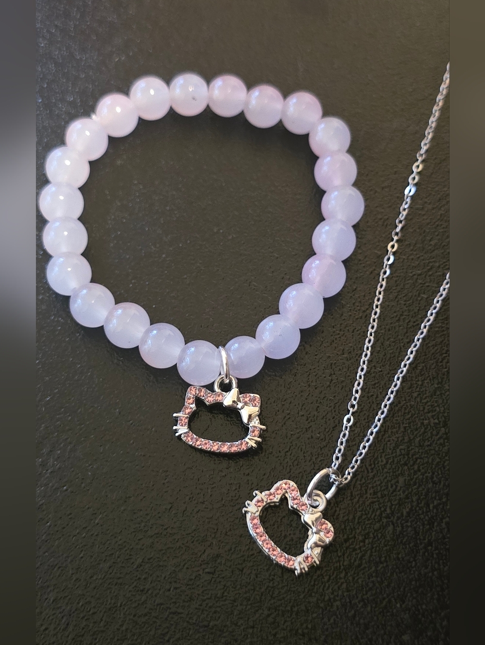 Hello Kitty Pink Beaded Charm Stretch Bracelet & Necklace 2Pk